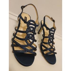 Women's Dressy Heels Size 6 Alex Marie Blue Glitter Rhinestone Strappy Sandals